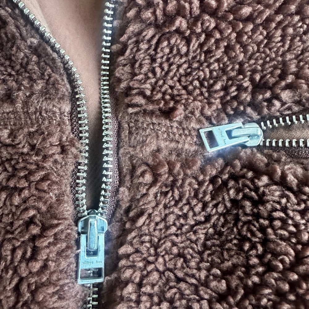 ARITZIA WILFRED FREE Teddy Bomber Brown Sherpa Zip Pockets | size: small - Picture 3 of 6